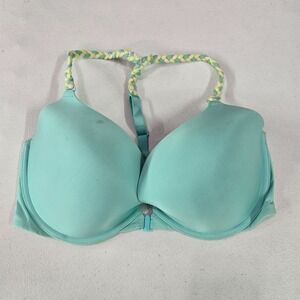 Victoria Secret Women Bra 36DD Blue‎ Braided Strap Racerback Front Close Push Up